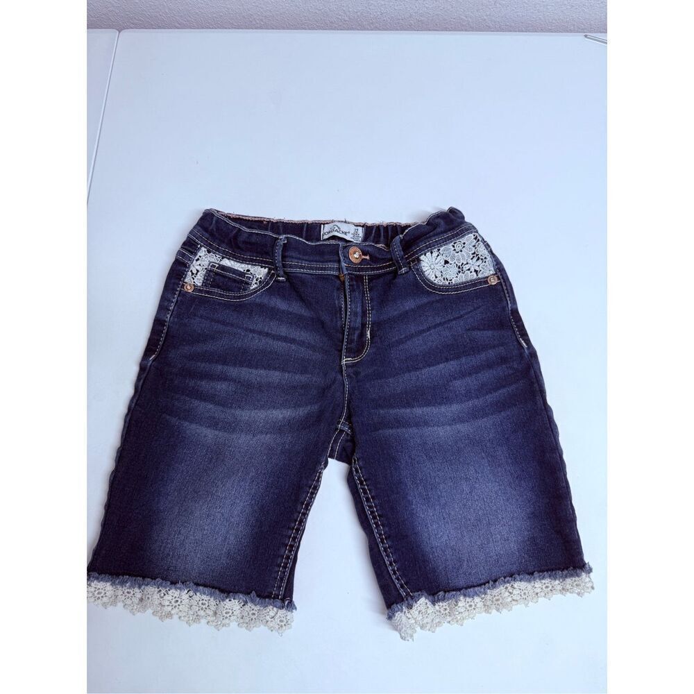 Jordache Girls Denim Cut Offs Shorts Lace Trim Stretch Size 12Y